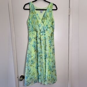 California Krush Spring Floral Green Sleeveless Midi Dress, Size 14/L, 90s
